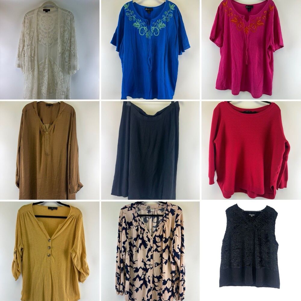 Womens Plus Size 2X Clothing Lot‎ 9 Various Blouses Skit Faux Fur Vest Cardigan